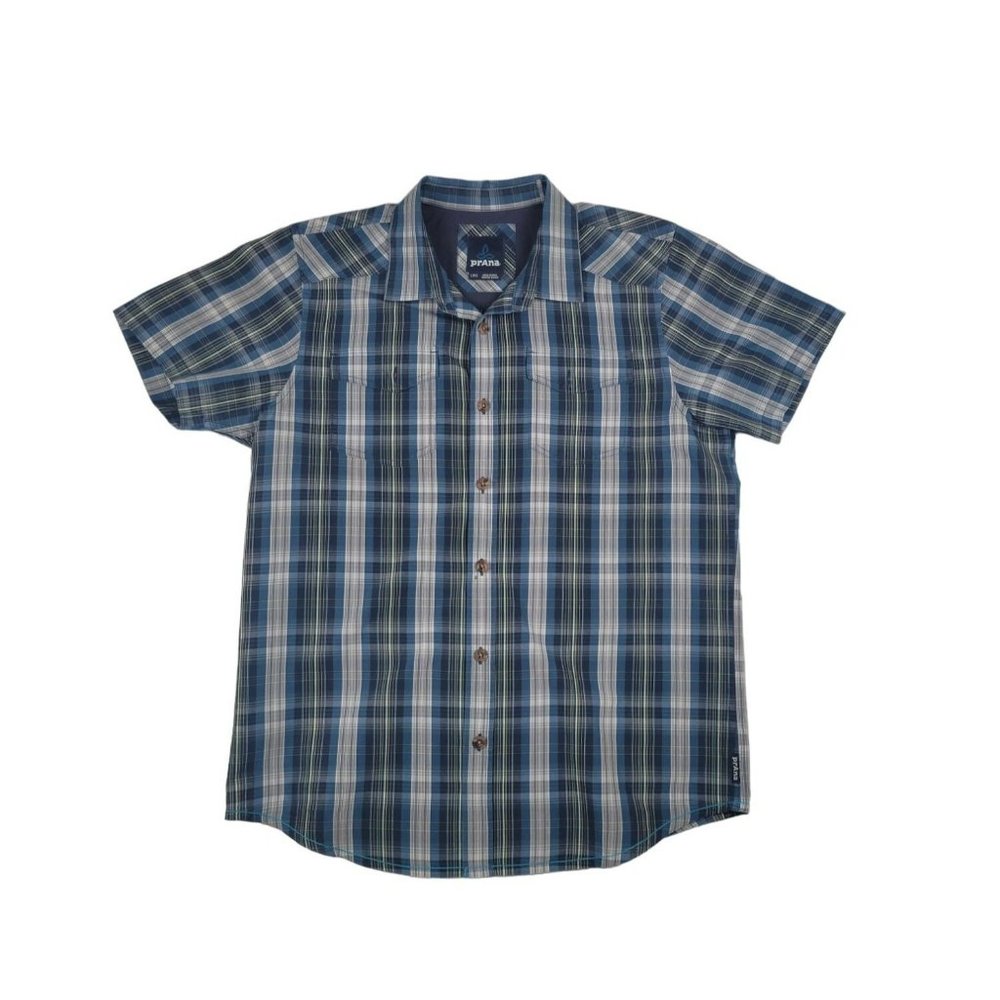 Prana Shirt Men's Size Large Multi-color Plaid Short Sleeve Button Front Logo
